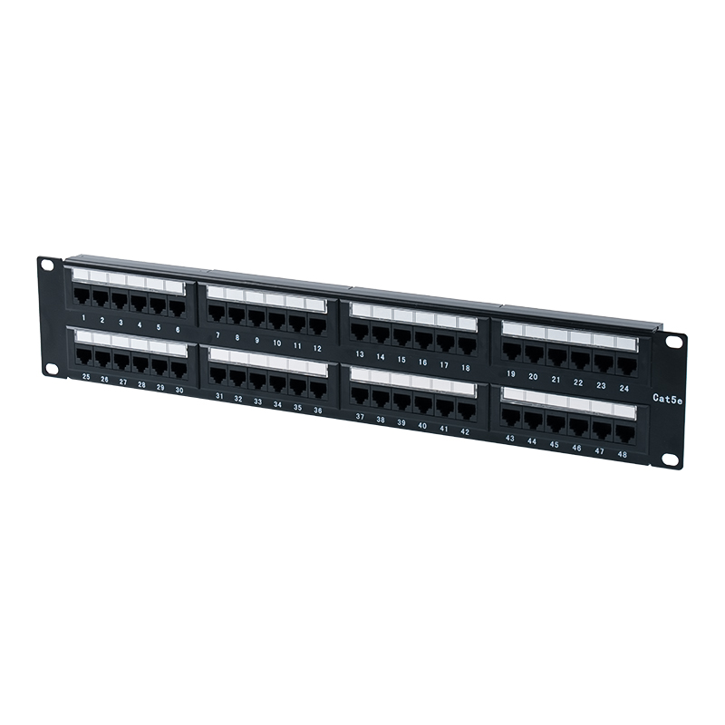 Panou de corecție Cat5e de 19 inchi 2U neecranat cu 48 porturi (IDC cu dublu scop; cu inserție din carton plastic) SP-3204D48-C5E
